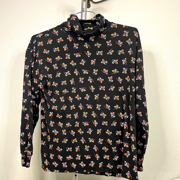VTG Disney Mickey & Co black turtleneck w/ Mickey Mouse pattern throughout sz XL - Picture 1 of 8